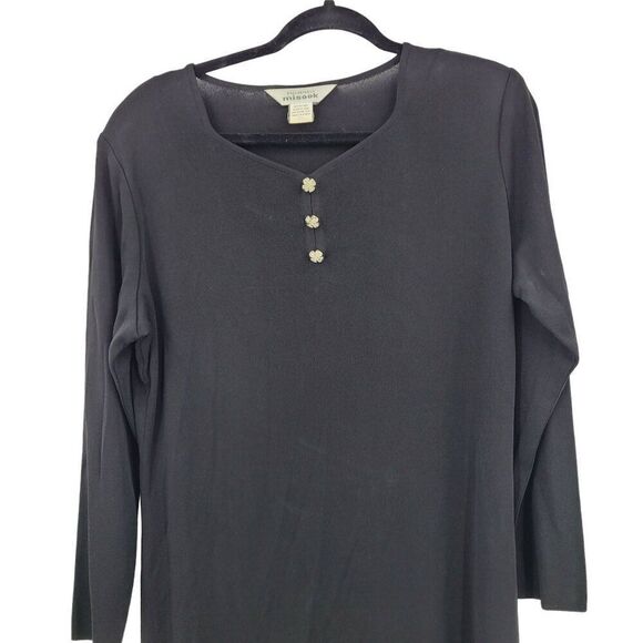 Vintage 80s Misook Black Knit Maxi Dress Rhinestone Buttons XL Modest Lagenlook - Picture 4 of 13